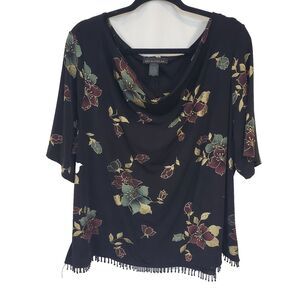 Vtg 90s Y2k Social Circles Beaded Cowl Neck Top 18W Dark Floral Whimsigoth FAiry